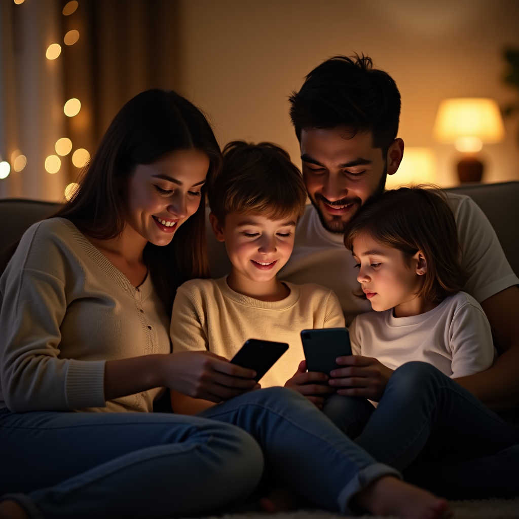 Familia compartiendo plan de telefonía móvil